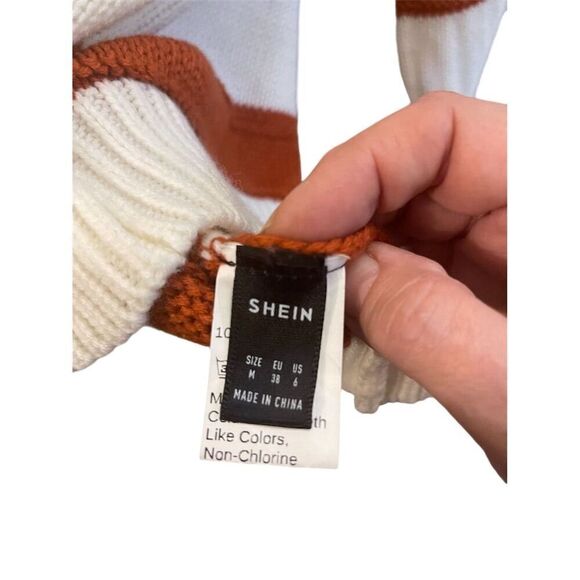 SHEIN New Women's V-Neck Striped Pullover Sweater M Multicolor Balloon Sleeve - Picture 3 of 3